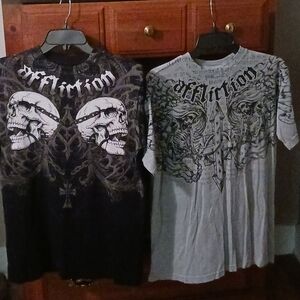 Affliction Black and White Skull Graphic Tees